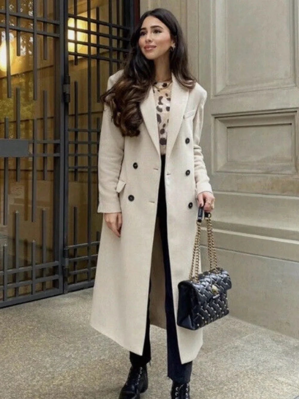 NWOT Zara wool double breasted wool blend coat sand